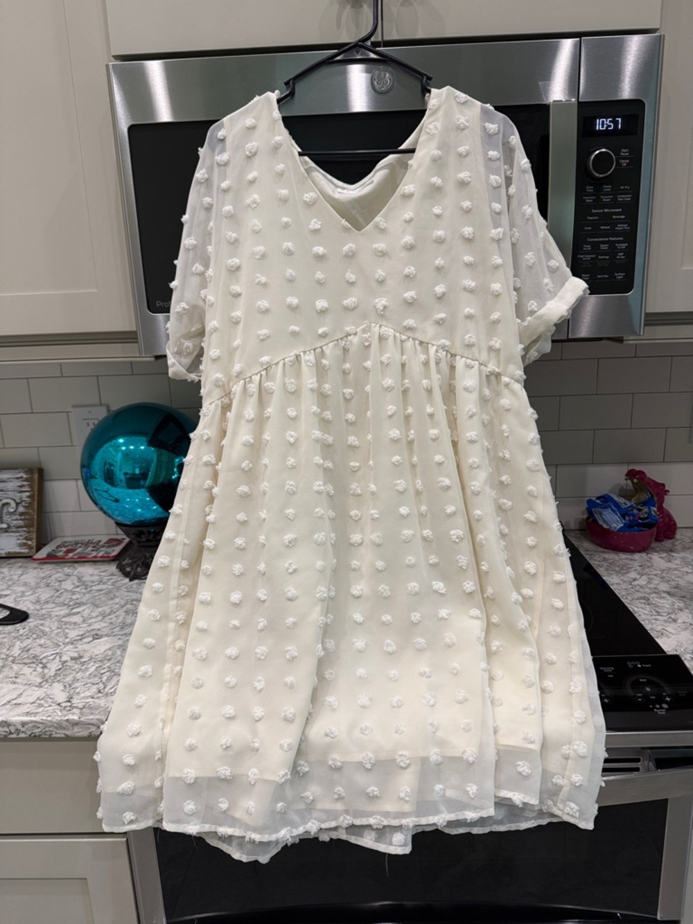 Girls' Cream Pom-Pom Chiffon Party Dress